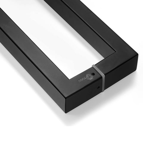 Heavy Duty Stainless Steel Push Pull Door Handle Kit with 900mm solid standoffs, matte black finish, square shape detail view