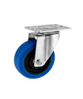 Four Pack 4 Inch 304 Stainless Steel Casters With Medium Blue TPR Rubber Wheels Silent Universal Swivel Rolling Brackets close-up view