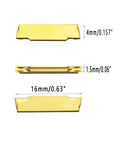 Top view of MGMN150 insert from Three Eighths Inch Grooving Tool Holder Set with dimensions 4mm x 1.5mm x 16mm.
