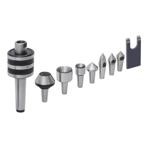 MT3 Morse Taper Live Center Set for high speed lathes CNC and manual lathes, 40CR steel with various tips and oiling hole, medium duty