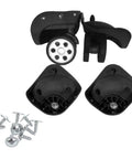 Thinking Process: black rubber suitcase replacement wheels, 4-piece spinner casters with screws, shown front and back
