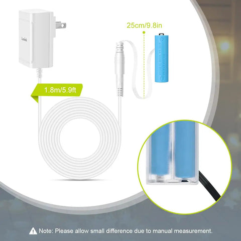 AC Power Adapter For Two AA Batteries To Run LED Lights And Decor White 1.8m Cable Wall Power Solution image
