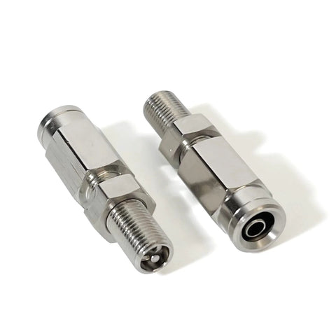 Two chrome push-to-connect Schrader valve adapters for 1/4 in. air line tubing, 2-pack