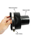 Side view of 4 Inch To 2-1/4 Inch Dust Collector Reducer Adapter For Shop Vac Hoses With ABS End Rubber Boot And Steel Hose Clamp.