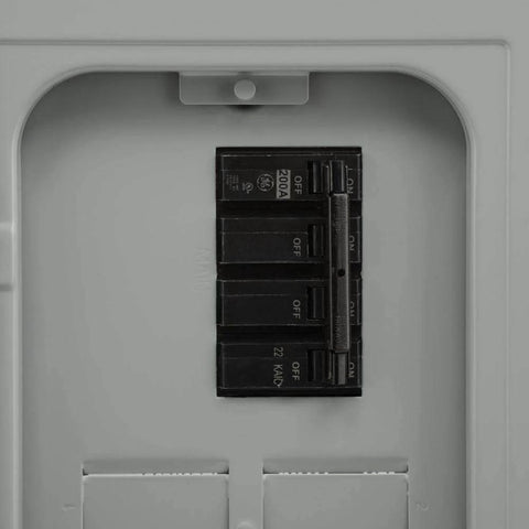 Front view of 200A Main Breaker Load Center PowerMark Gold Indoor Panel 120/240V AC 20-Space 40-Circuit Kit with breakers