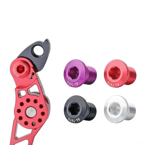 2 Pack M10 X P1.0 Bike Rear Derailleur Hanger Bolts Aluminum Alloy 15mm Length 6mm Hex Purple Finish with other bolt colors