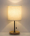 Modern Wood Bedside Lamp With Linen Fabric Shade And Sturdy Base, Space Saving Nightstand Light For Bedroom Or Dorm, 16 Inch Tall