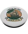 Patriotic US Flag Retro Sailboat PopGrip Adhesive Phone Grip For Independence Day And Everyday Americana Fans Land Of The Free Since 1776 Red White And Blue Pride Accessory with vintage ship design
