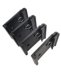 Four black DIN Rail Mounting Clip One And Three Quarter Inch Width Universal Aluminum Alloy Bracket Snap In Fixed Clamp For 35mm Slotted DIN Rail