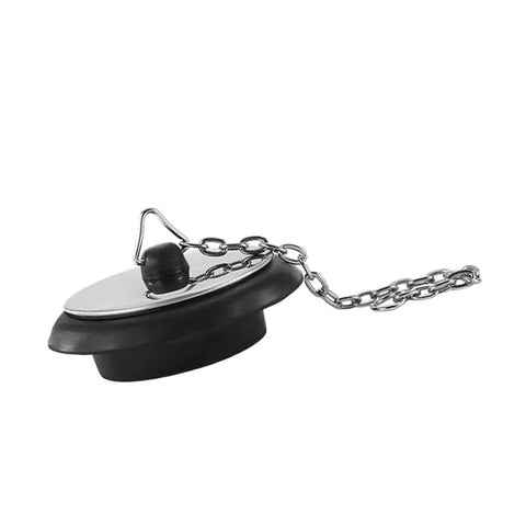 General Use Bath Tub Drain Stopper, with 10CM Chain in black rubber and metallic finish, ideal for various sink uses.