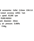 Specifications of PL600 M2040 Internal Grinding Spindle Pneumatic High Speed Motor, highlighting speed and model.