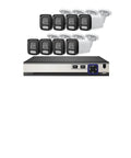Fo Sho Crisp 4K 8MP PoE NVR Security Camera Surveillance Kit With Smart AI Face Detection Super Clarity Night Vision Plug And Play Tight Indoor Outdoor Monitoring Setup including eight cameras and NVR unit.