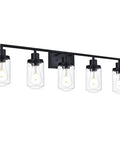 5-Light Vanity Lights Matte Black Finish, Farmhouse Industrial Wall Sconce With Clear Glass Shades For Bathroom Mirror, Kitchen Sink Cabinet