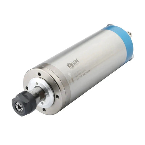 Heavy Duty Two Point Two Kilo Watt Water Cooled Cnc Router Spindle showing polished stainless steel finish and cooling features.