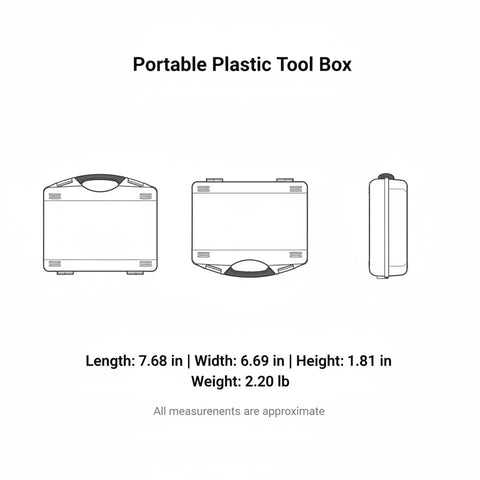 Durable Portable Plastic Tool Box For Hardware Organization With A Secure Lid shown in three view dimensions
