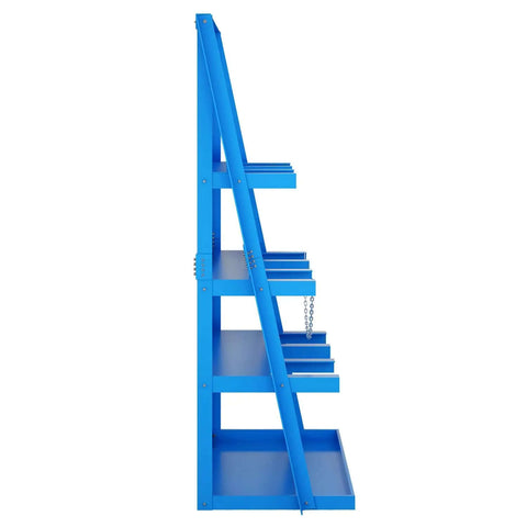 Side view of blue Vertical Bar Rack Heavy Duty Steel Storage Shelf For Long Parts And Lumber In The Garage Basement 3000 Lb Capacity Upright Shelving Pipe Organizer Pro Grade Shop Organizer Beast.