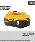 20V Max Lithium Ion Battery Starter Kit With 6.0Ah battery, compatible with power tools and chargers, state of charge indicator visible