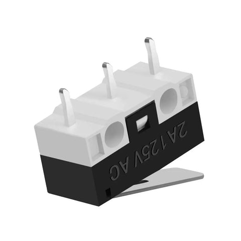AC 125V 2A Micro SPDT Limit Switch With Long Hinge Lever, 3 Pin Rocker Style, compact size 12.6x6.5x5.7mm, side view