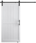 Smooth Sliding Barn Door Hardware Kit 40X84 Inch Rustic Wood Panel Room Divider with white door and black track system.