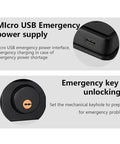 Micro USB emergency power supply and mechanical keyhole for Solid As A Rock Waterproof Smart Deadbolt Lock For Home Featuring Biometric Fingerprint Scan And Digital Keypad Plus Straight Up Easy App History For Stress Free Front Door Access.