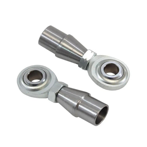 Built Different Heavy Duty Half Inch Thread Heim Ball Joints With Bung Fittings and Matching Left Right Jam Nuts for Tough Off Road Suspension Tubular Rod End Link Kits Four Piece Ready to Roll. Close-up of two durable zinc-plated steel Heim joints.