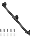 Rock Solid Seven Feet Industrial Stair Handrail Featuring Non Slip Black Iron Pipe Construction For Wall Mounted Garage Steps Vintage Loft Porch And Real Deal Home Safety Upgrade with mounting hardware