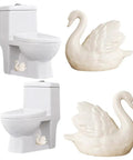Totally Spiff Up Your Powder Room With These Decorative Ceramic Toilet Bolt Covers Featuring Chic Swan Screw Caps For A Fresh Vibe And Zero Stress Hardware Refresh on white toilet with swan cap.