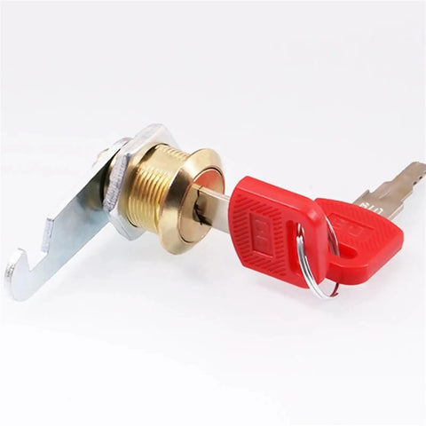 Cam Lock For Drawer And Cabinet Hardware, 6 Color Variants, 16mm Gold Latch Lock For Locker with red key inserted