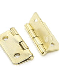 Solid 100 Piece Set Of Four Hole Gold Cabinet Door Hinges For Drawers Closets And Cupboards Slick Pivoting Leaves close up.