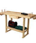 60 Inch Solid Rubber Wood Workbench With Drawer, Storage Shelf And Adjustable Handles, Beefy 330 Lbs Capacity Garage Workshop Tool Bench