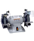Eight Inch Bench Grinder Powered By 115 Or 230 Volt Motor And Equipped With Efficient Dust Collection System For Heavy Duty Shop Tasks That Serve As A No Nonsense Workhorse And Grind Rust Away, featuring grinding wheels and safety guards.