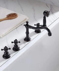 Five Hole Roman Tub Faucet With Hand Shower And Triple Cross Handles In Antique Black for classic retro style bathroom