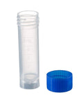 Set Of 50 Clear 5ml Plastic Vials With Graduated Measurements Blue Screw Caps See Through Body And Easy Snap On For Grab And Go Sampling Of Liquids Powders And Small Solids In Labs Crafters Or Field Work clear 5ml vial and blue screw cap