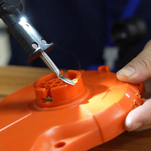 Using 8 In 1 Cordless Hot Wire Foam Cutter Kit With USB Type C Charging And 2000mAh Battery on orange plastic object