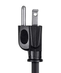 Close-up of the plug end of a 6Ft 16AWG Power Extension Cord Cable SJT 16/3C NEMA 5 15P To NEMA 5 15R 13A 125V Black