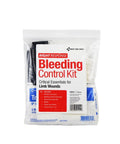 Bleeding Control Kit in a clear resealable bag with white label, red text, First Aid Only branding, 7 pieces.