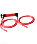 Liquid Transfer Hand Pump Siphon For Emergency Vehicle Use Portable Extractor For Boats ATVs Lawn Equipment And More Easy Manual Operation For Quick Fuel And Fluid Transfer, red plastic hand pump with 2 hoses