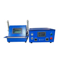 Heavy Hitter Pouch Cell Vacuum Sealing Machine Automated Hot Press Rig for lithium battery assembly, blue with control panel.