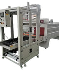 Heavy Duty Automatic Heat Shrink Tunnel Sleeve Wrapper Machine For Bottle Cartons And Plastic Packaging Boxes side view with conveyor.