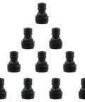 Three Quarter Inch Quick Connect Garden Hose Fittings Set No Fuss Ten Pack Male Plastic Hose Connectors in a pyramid