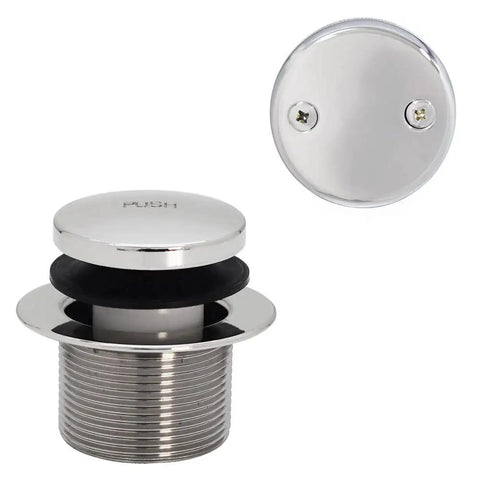 Polished Chrome Tubular Bath Waste And Overflow Assembly With White Slip-Joint Tubes, Foot-Operated Tip-Toe Drain Plug, ADA Approved.
