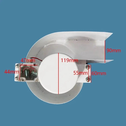 Top view of 150W Micro Axial Flow Hydro Generator for Low Head Water Turbines, compact coreless disc with dimensions visible.