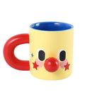 Clown Face Ceramic Mug 10 Oz Yellow Coffee Cup with Blue Interior and Red Handle Fun Morning Wakeup Gift for Coffee Lovers
