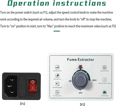 Portable Welding Fume Extractor For Desktop Use With Dual Ports, operation panel showing power and control knobs
