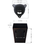 Rugged Cast Iron Bear Head Wall Mounted Bottle Opener With Antique Copper Screws And Built In Cap Catcher dimensions and design layout.
