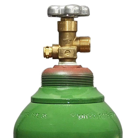 Top view of 40 Cu Ft Pro Grade Steel Oxygen Cylinder With CGA540 Valve DOT Approved Portable Oxygen Tank, showing valve and green finish.