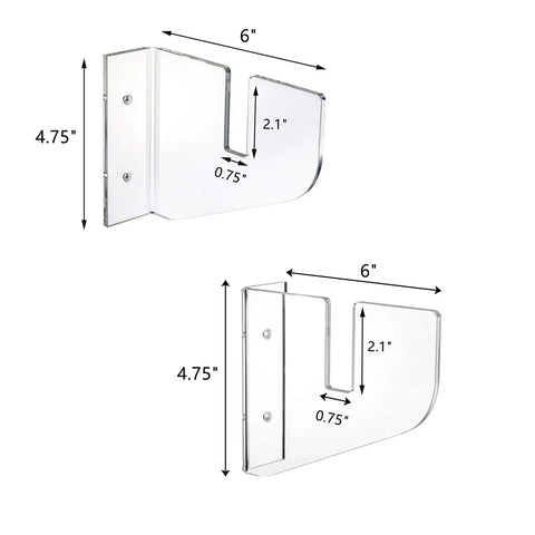 4 Pack Premium Clear Acrylic Skateboard Wall Mount Racks Heavy Duty Display Hooks dimensions 6x4.75 inches for wall use.
