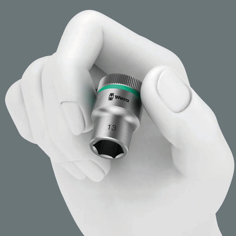 Zyklop Style Half Inch Hex Socket 32mm Size 37mm Long Ball Intercept Ring Chrome Plated Finish shown in hand