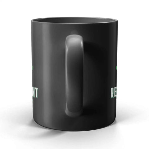 Sweet Retirement Ride Golf Cart Coffee Mug In 15 Oz Black Ceramic showing side view with handle, perfect for retired golfers.