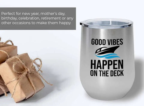Silver Wine Tumbler 12oz For Deckside Sips On The Pontoon Boat Boating Drinking Accessories For Boat Owners Yacht Sailboat Cruisin Style